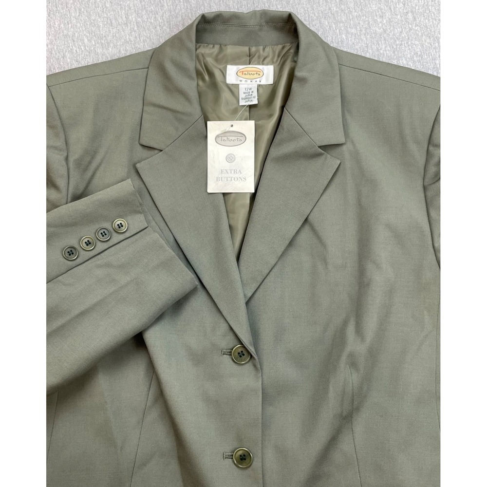 Talbots Blazer Womens 12W Green 100% Wool 3-Button Single Breast Long Sleeve NWT